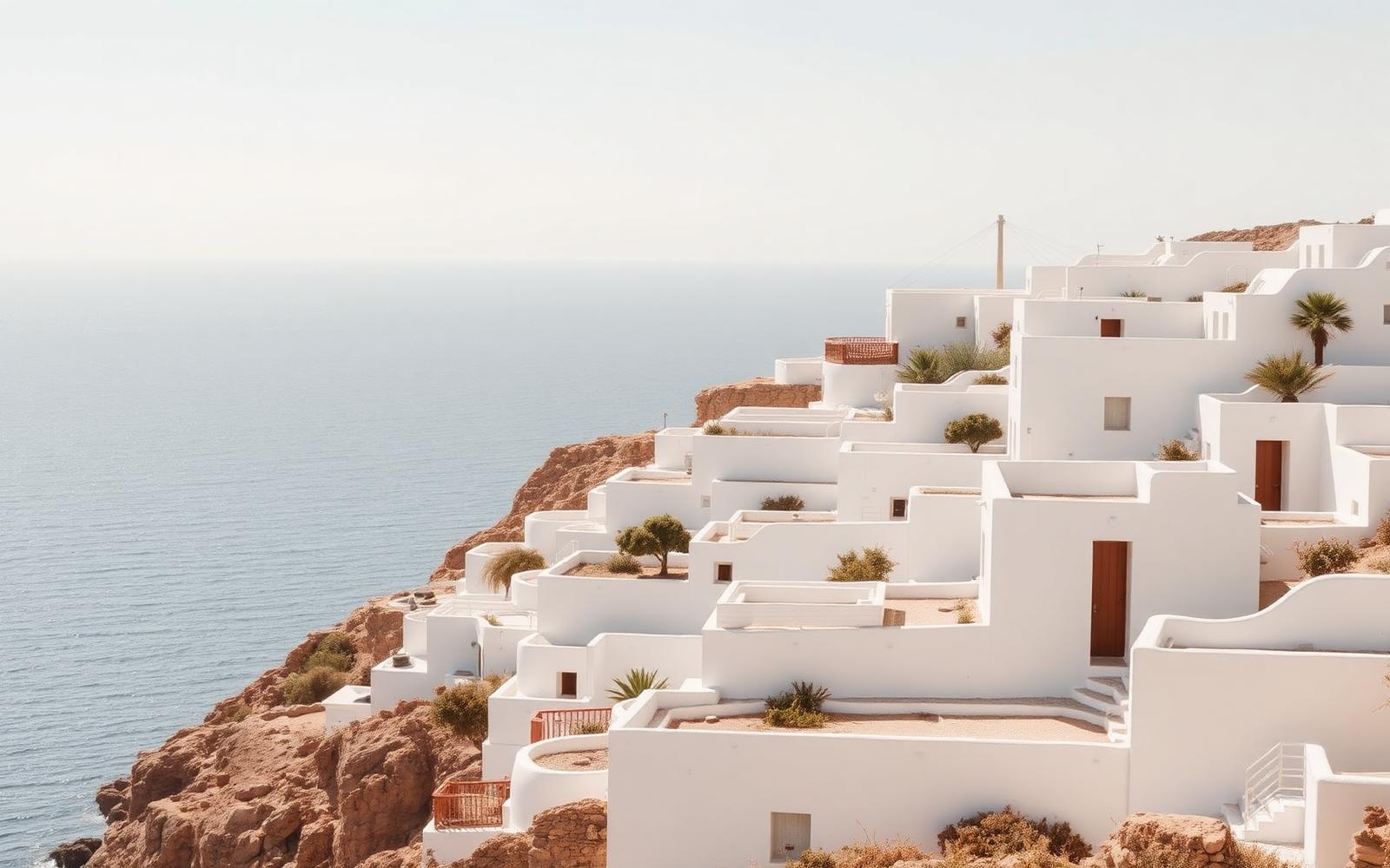 Whitewashed low-rise terraces above the Mediterranean on Egypt's north coast