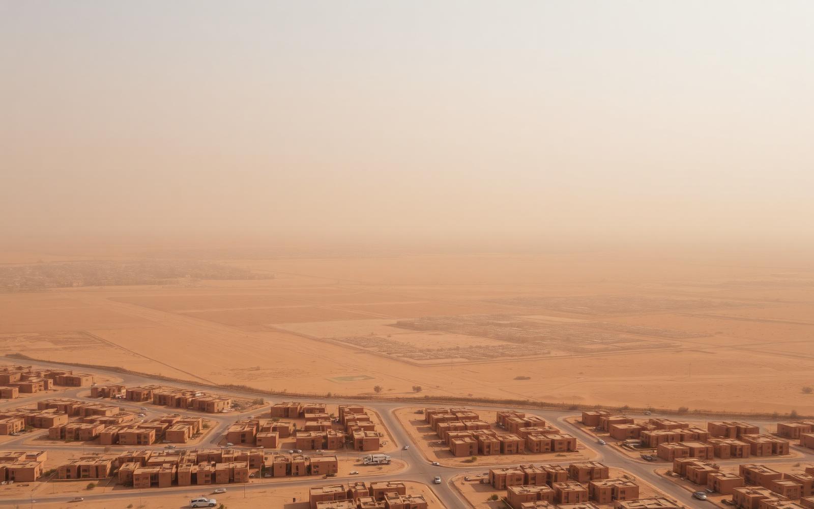 Low-rise residential blocks at the edge of an Egyptian new town